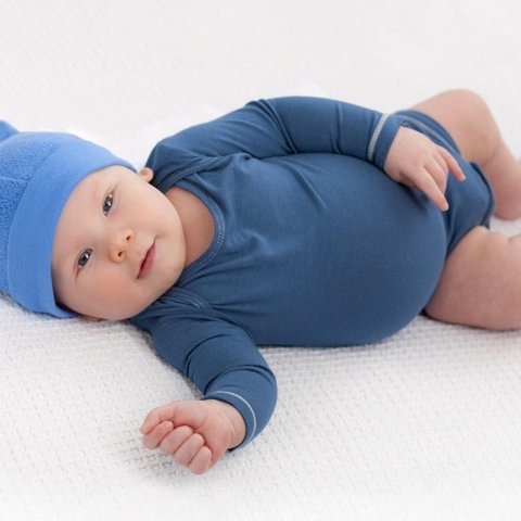 Blue bodysuit and bear-ear hat